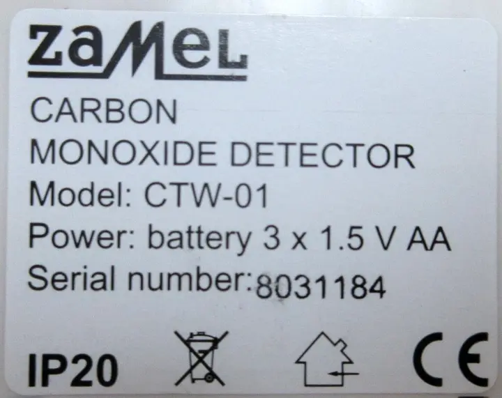 Photo from the official notice: Zamel Carbon monoxide detector — suffocation risk
