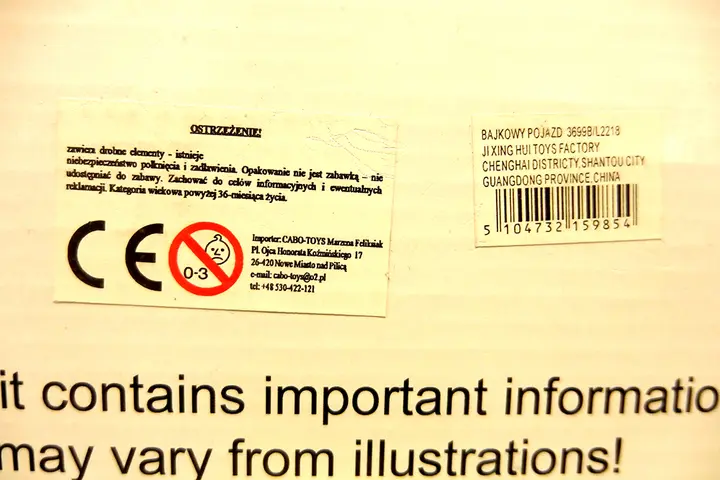 Photo from the official notice: Cartoon Pet Car / Bajkowy pojazd plastic toy — choking risk