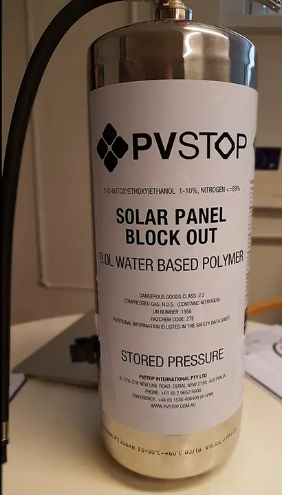 Photo de l’avis officiel: PVSTOP Solar panel fire retardant Équipement sous pression — risque: Blessures
