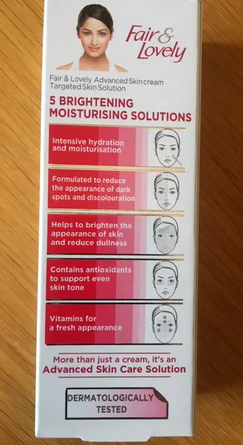 Foto do aviso oficial: Fair &amp; Lovely Brightening moisturising solution Produto de clareamento da pele — risco: Químico