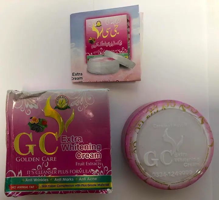 Foto do aviso oficial: GC, Golden Care Extra whitening cream with fruit extracts Produto de clareamento da pele — risco: Químico