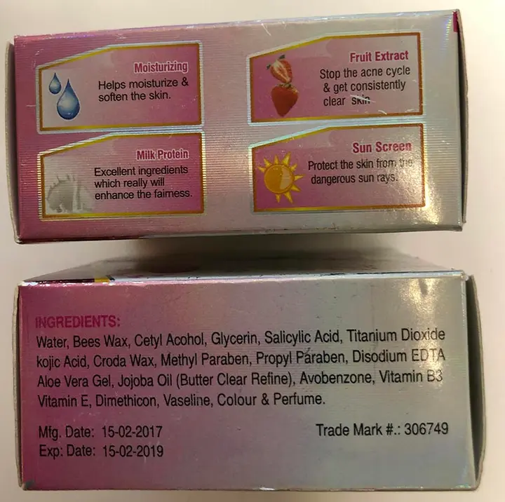 Foto dell’avviso ufficiale: New Face Whitening cream Prodotto schiarimento della pelle — rischio: Rischio chimico