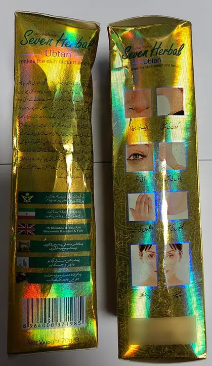 Photo de l’avis officiel: Seven herbal Ubtan Produit d’éclaircissement de la peau — risque: Risque chimique