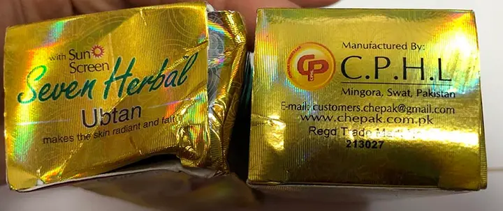 Photo de l’avis officiel: Seven herbal Ubtan Produit d’éclaircissement de la peau — risque: Risque chimique