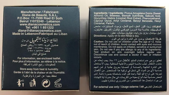 Foto dell’avviso ufficiale: Diana Creme C.T.R. Prodotto schiarimento della pelle — rischio: Rischio chimico