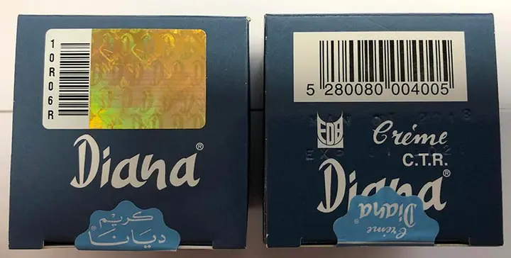Foto dell’avviso ufficiale: Diana Creme C.T.R. Prodotto schiarimento della pelle — rischio: Rischio chimico