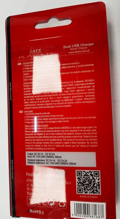 Photo de l’avis officiel: ATX Dual USB Charger Chargeur USB — risque: Brûlures & Choc électrique