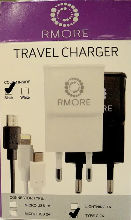 Foto aus der offiziellen Meldung: RMORE Travel Charger USB-Ladegerät — Risiko: Elektrischer Schlag