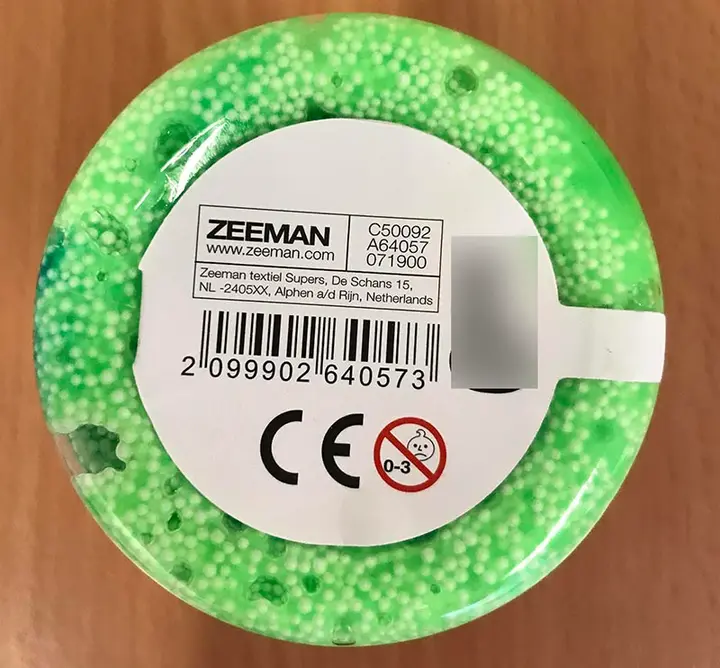 Photo de l’avis officiel: Zeeman Jouet slime — risque: Risque chimique