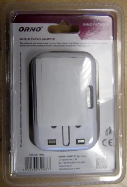 Photo from the official notice: ORNO Travel adaptor / World Travel Adapter — electric shock risk