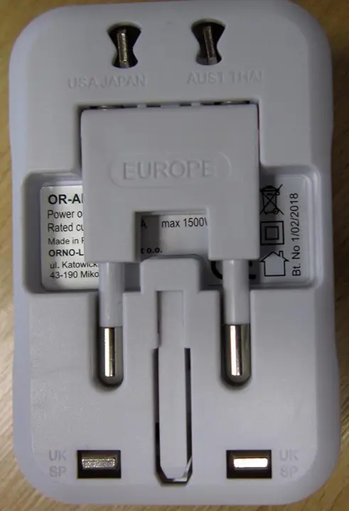 Photo from the official notice: ORNO Travel adaptor / World Travel Adapter — electric shock risk