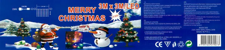 Photo from the official notice: MERRY CHRISTMAS 3M x 3M/LED lighting chain — choking & electric shock risk