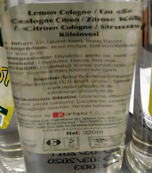 Foto dell’avviso ufficiale: Kartopu Limon eau de Cologne Profumo — rischio: Rischio chimico