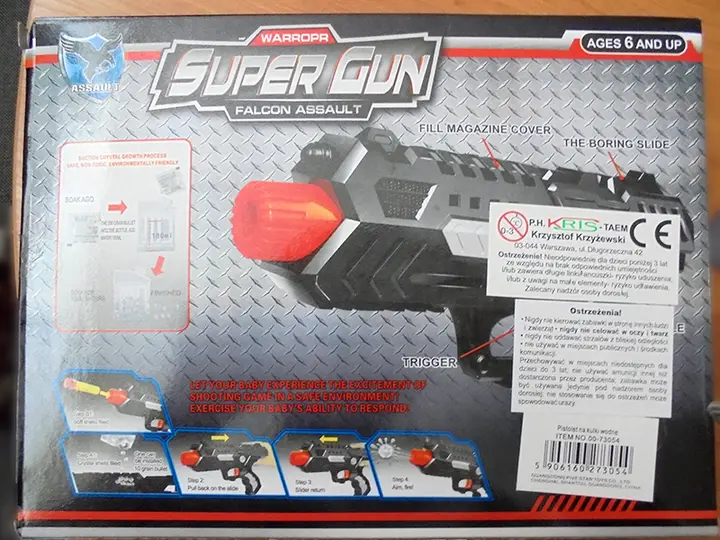 Photo from the official notice: P.H. Kris - Taem Super Gun toy gun set — choking & injuries risk