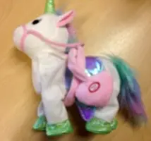 Photo from the official notice: VIP Price Happy Monkey Electric Walking Unicorn soft toy — strangulation risk