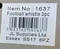 Foto do aviso oficial: Hua Cong Toys Football Whistle Brinquedo de assobio — risco: Engasgamento