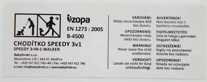 Photo de l’avis officiel: ZOPA CHODÍTKO SPEEDY 3v1 Marchette pour bébé — risque: Blessures