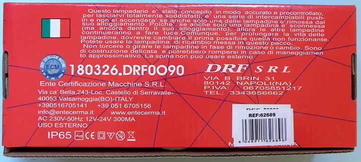 Photo de l’avis officiel: DRF LUCE MANTELLO 240 LED Chaîne d’éclairage — risque: Brûlures & Choc électrique