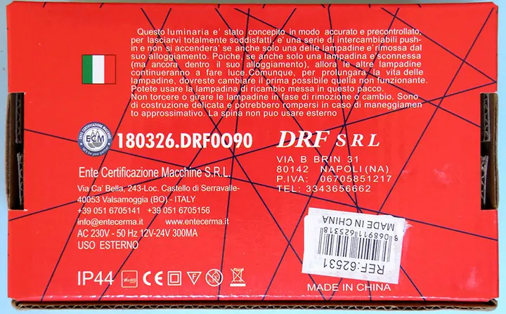 Photo from the official notice: DRF LUCI DI NATALE 100 LED 10M lighting chain — burns & electric shock risk (A12/00400/20)