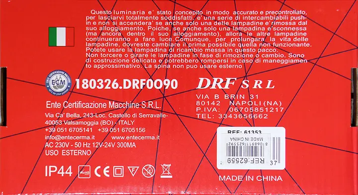 Photo de l’avis officiel: DRF LUCI DI NATALE 480 LED 8MX70M Chaîne d’éclairage — risque: Brûlures & Choc électrique
