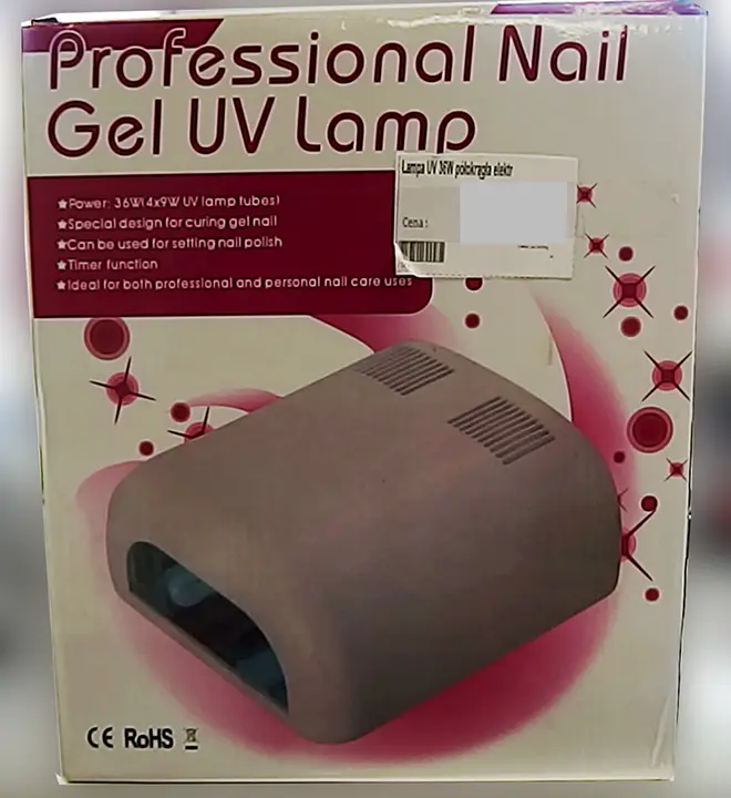 Foto do aviso oficial: Professional Nail Gel UV Lamp Lâmpada de unhas UV — risco: Choque elétrico (A12/00427/20)