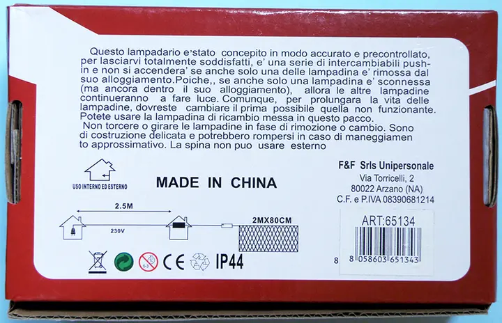 Photo de l’avis officiel: F&amp;F 160 LED TENDA MANTELLO 2M X 80 CM Chaînes d’éclairage — risque: Brûlures & Choc électrique