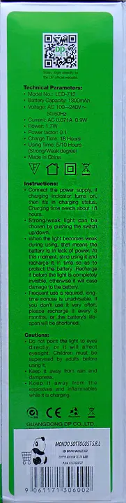 Foto aus der offiziellen Meldung: DP.LED LIGHT LED Rechargeable Emergency Light Tragbare LED-Lampe — Risiko: Verbrennungen & Elektrischer Schlag