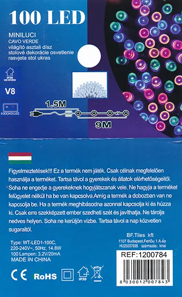 Foto do aviso oficial: 100 LED MINILUCI / világító asztali dísz Corrente de iluminação — risco: Queimaduras & Choque elétrico