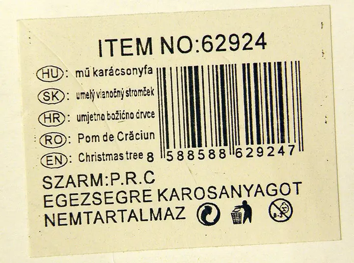 Foto aus der offiziellen Meldung: S&amp;W Christmas tree / mű karácsonyfa Beleuchtungskette — Risiko: Verbrennungen & Elektrischer Schlag (A12/00576/20)