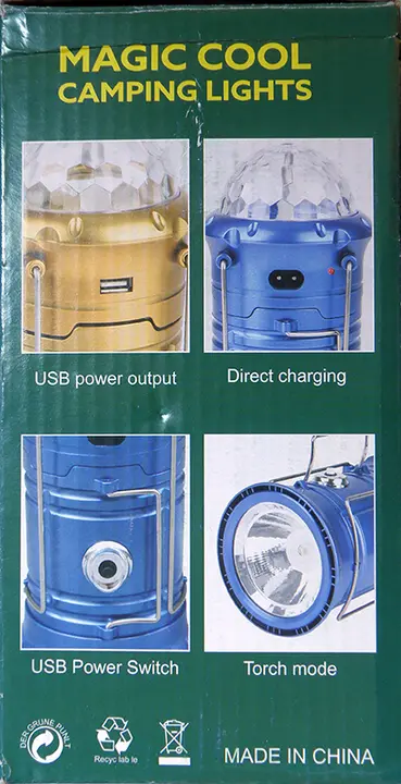 Photo de l’avis officiel: SiHANG MAGIC COOL CAMPING LIGHTS Lampe LED portable — risque: Brûlures & Choc électrique