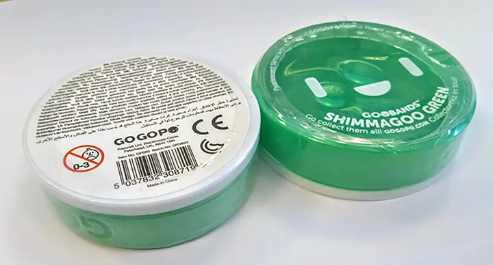 Photo de l’avis officiel: Shimmagoo Green Jouet Slime — risque: Risque chimique