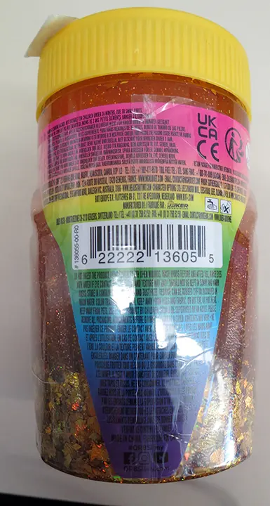 Photo de l’avis officiel: Orb Slimy Slimy Xtreme Glitterz Jouet slime — risque: Risque chimique
