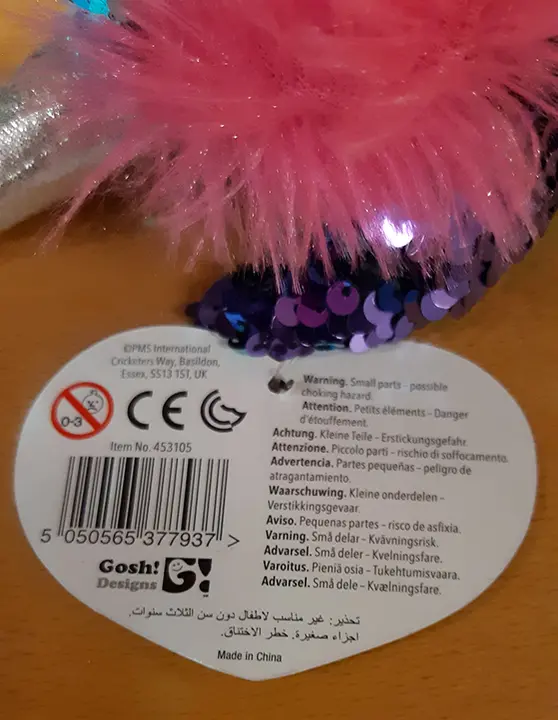 Photo de l’avis officiel: Sequin Glitzies Jouet doux — risque: Blessures