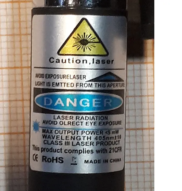 Foto dell’avviso ufficiale: Deer Creek Lazer Diode Torch Torcia laser/pointer — rischio: Danno alla vista