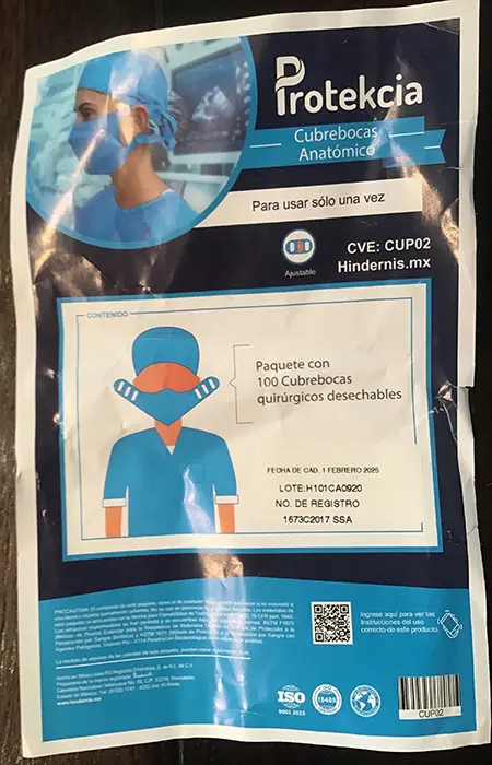 Foto aus der offiziellen Meldung: Protekcia Cubrebocas anatomico Partikelfiltermaske — Risiko: Gesundheitsrisiken/Sonstige