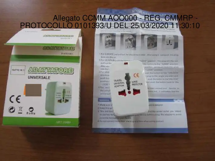 Foto aus der offiziellen Meldung: Tutto in 1 Adattatore Universale Universaladapter — Risiko: Elektrischer Schlag