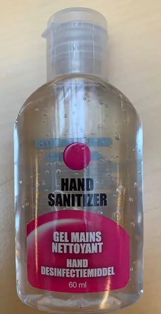 Foto uit de officiële melding: SYMEX Hand Sanitizer / Hand Desinfectiemiddel / Gel Mains Netoyant — risico: Brand & Gezondheidsrisico/overige