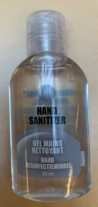 Foto uit de officiële melding: SYMEX Hand Sanitizer / Hand Desinfectiemiddel / Gel Mains Netoyant — risico: Brand & Gezondheidsrisico/overige