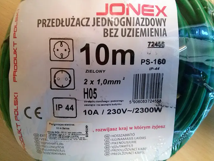 Photo de l’avis officiel: JONEX PRZEDLUŽACZ JEDNOGNIAZDOWY BEZ UZIEMIENIA Cordon d’extension — risque: Brûlures & Choc électrique