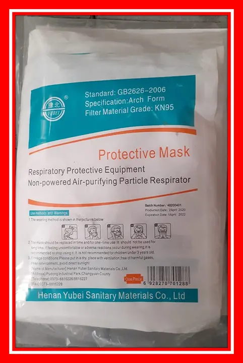 Foto aus der offiziellen Meldung: Yubei Protective mask Partikelfiltermaske — Risiko: Gesundheitsrisiken/Sonstige