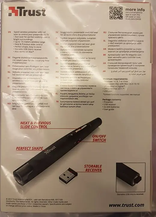Foto aus der offiziellen Meldung: TRUST Wireless Presenter - ultra slim - puntero Laserpointer — Risiko: Sehschaden
