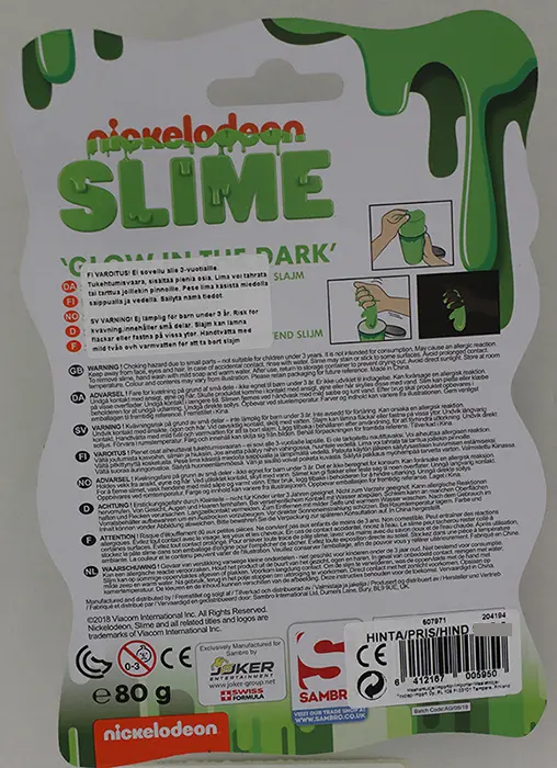 Photo de l’avis officiel: Nickelodeon Slime - Glow in the dark Jouet slime — risque: Risque chimique