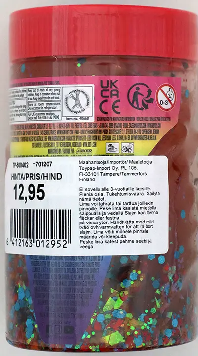 Photo de l’avis officiel: Orb Slimy Xtreme Glitterz Jouet slime — risque: Risque chimique