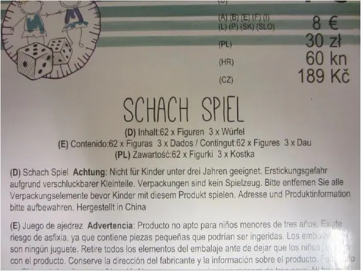 Photo de l’avis officiel: Tedi Schach Spiel Jeu d’échecs — risque: Risque chimique