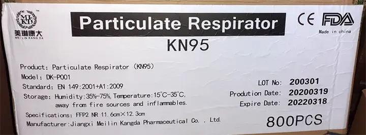 Foto uit de officiële melding: MLKD Particulate Respirator KN95 Het masker van het deeltjefilter — risico: Gezondheidsrisico/overige