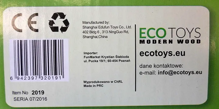 Photo from the official notice: ECOTOYS Drewniany wozek z klockami pull along toy — choking risk