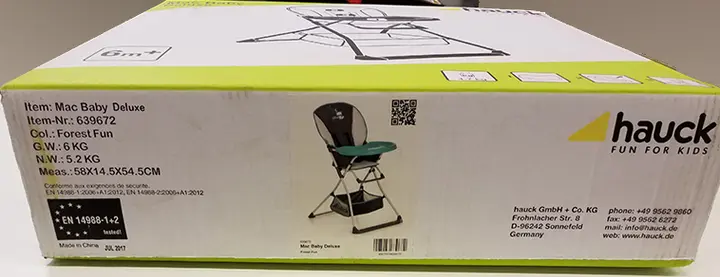 Foto uit de officiële melding: Hauck Mac Baby Deluxe Kinderstoel — risico: Verwonding & Verwurging