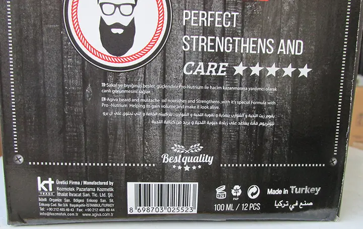Photo de l’avis officiel: AGIVA Moustache Beard Oil Huile de soin — risque: Risque chimique