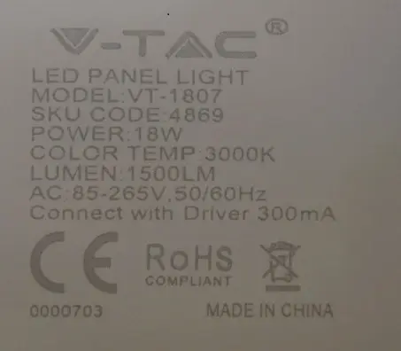 Foto do aviso oficial: V-TAC Innovative LED Lighting Luz de teto LED — risco: Choque elétrico
