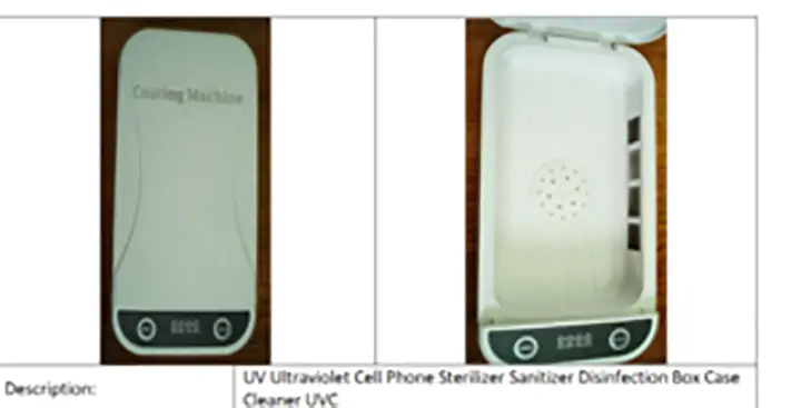 Foto aus der offiziellen Meldung: UV Ultraviolet Cell Phone Sterilizer Sanitizer Disinfection Box Case Cleaner UVC UV-Sterilisator — Risiko: Gesundheitsrisiken/Sonstige